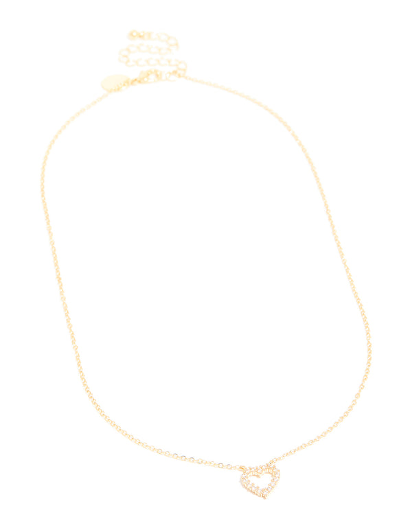 Charm heart gold plated cubic zirconia necklace _front