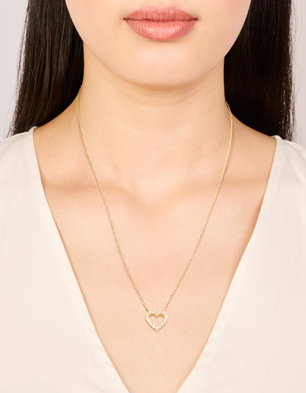 Gold Plated Brass Cubic Zirconia Pavé Heart Necklace