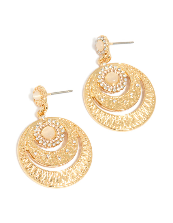 Gold Plated Boho Circle Drop Earrings