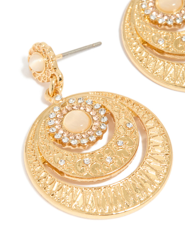 Gold Plated Boho Circle Drop Earrings