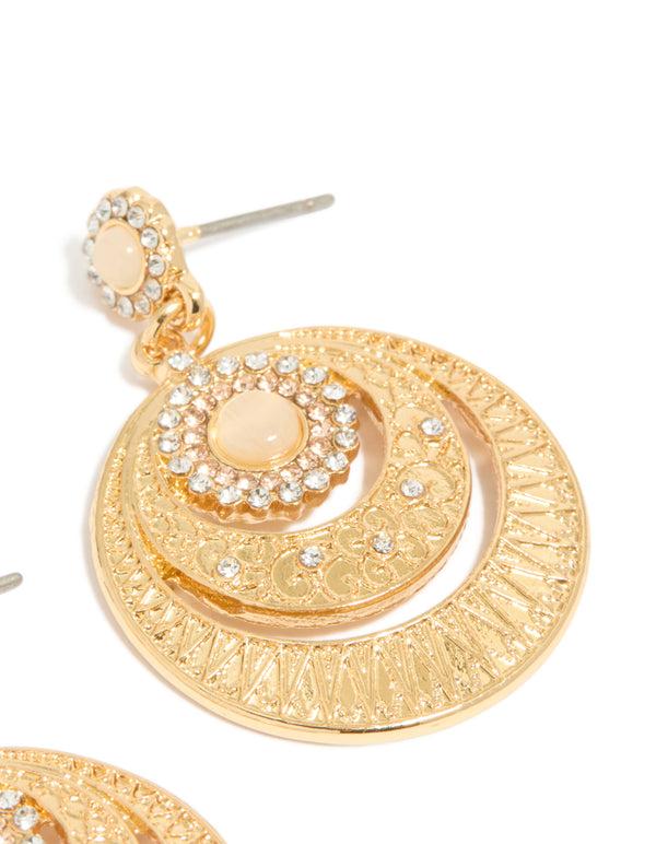 Gold Plated Boho Circle Drop Earrings
