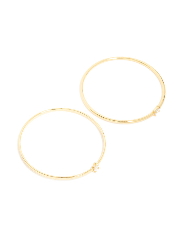 Gold Plated Cubic Zirconia Rectangle & Teardrop Bangles 2-Pack