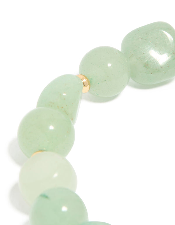 Gold Plated Jade Semi Precious & Freshwater Pearl Stretch Bracelet