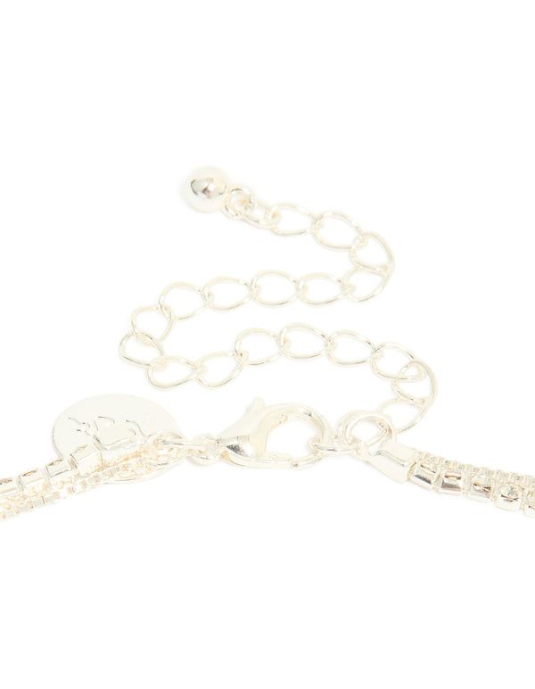 Silver Plated Cubic Zirconia Pearl & Cup Chain Layered Drop Necklace