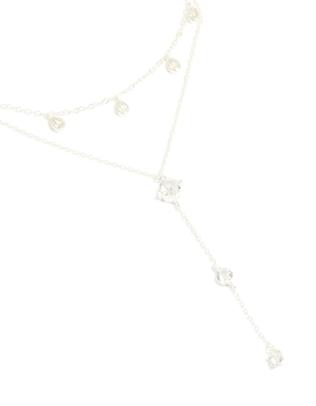 Silver Plated Cubic Zirconia Teardrop & Round Layered Y-Necklace