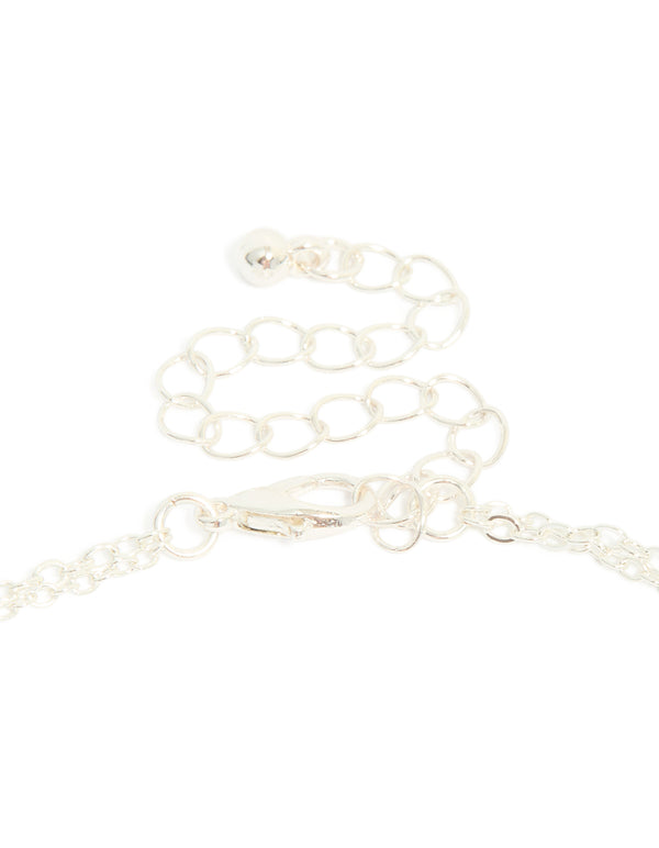 Silver Plated Cubic Zirconia Teardrop & Round Layered Y-Necklace