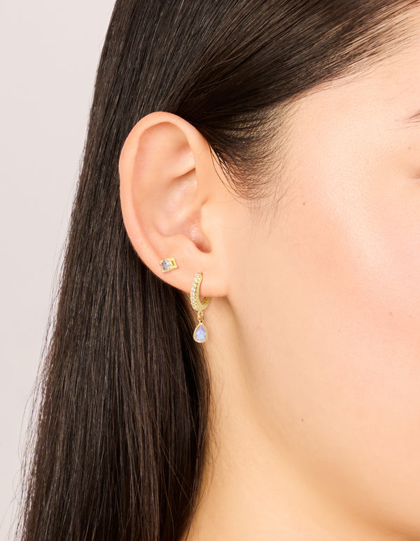 Gold Plated Brass Light Amethyst Cubic Zirconia June Birthstone Earrings 2 Pack