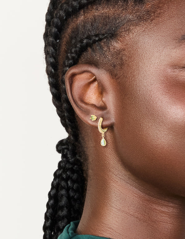 Gold Plated Brass Peridot Cubic Zirconia August Birthstone Earrings 2 Pack