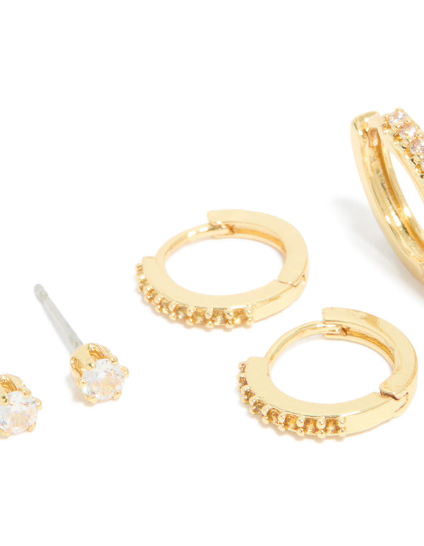 Gold Plated Brass Citrine Cubic Zirconia November Birthstone Earrings 4-Pack