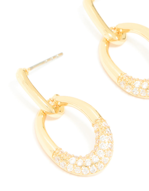 Gold Plated Cubic Zirconia Large Circle Drop Earrings
