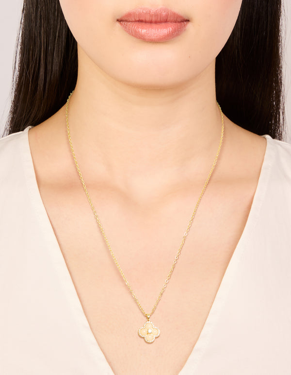 Gold Plated Cubic Zirconia Flower Necklace