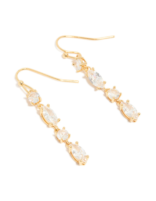 Gold Plated Cubic Zirconia Oval & Round Alternating Drop Earrings
