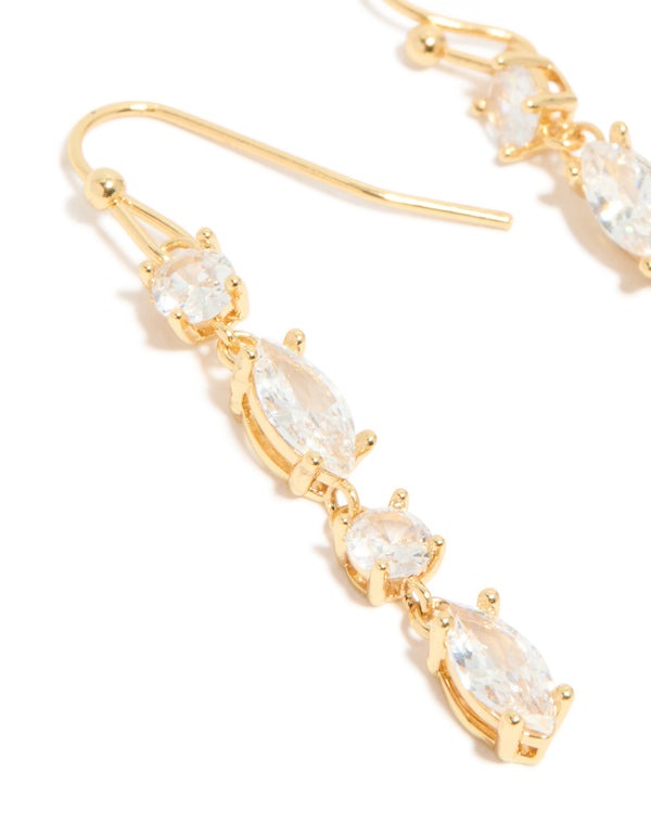 Gold Plated Cubic Zirconia Oval & Round Alternating Drop Earrings