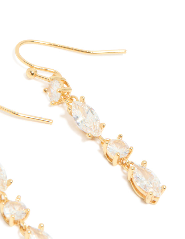 Gold Plated Cubic Zirconia Oval & Round Alternating Drop Earrings