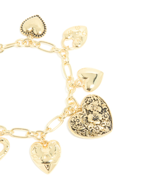 Gold Plated Vintage Heart Charms Bracelet