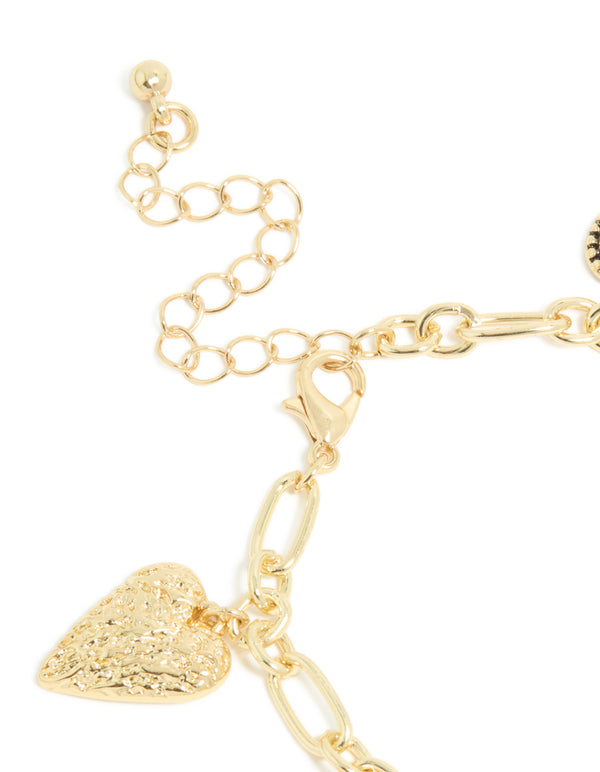 Gold Plated Vintage Heart Charms Bracelet