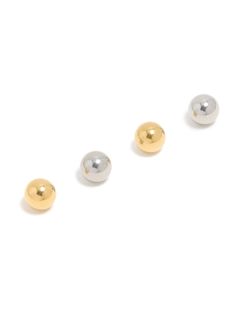Crafted with metal belly bar balls 4-pack featuring gold and silver front view