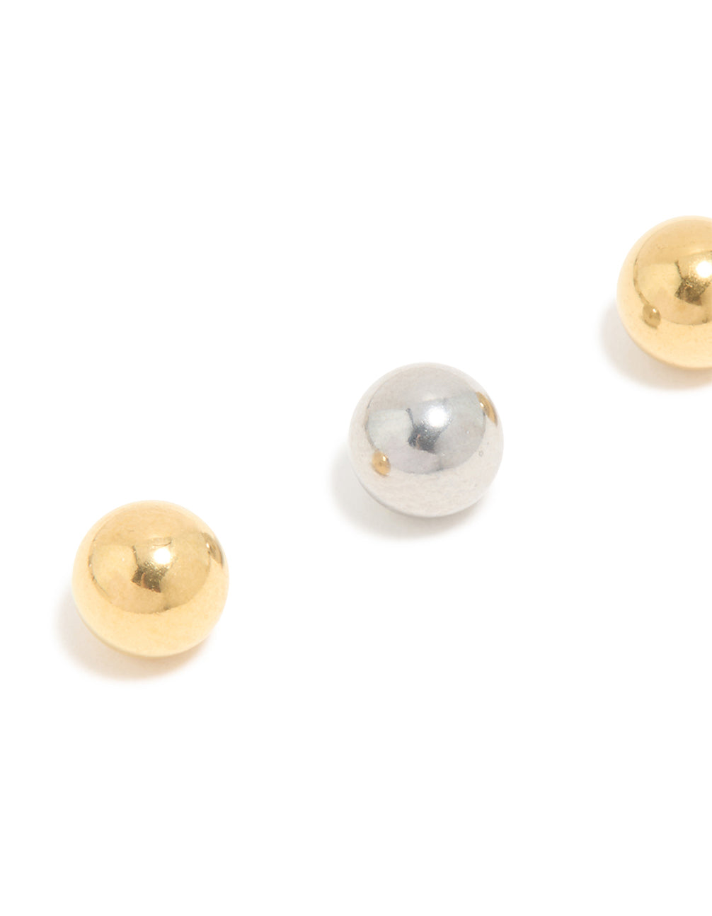 Showcasing metal belly bar balls 4-pack in gold and silver side view