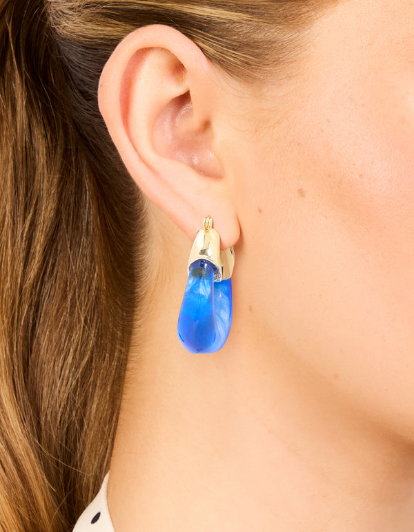 Gold & Blue Resin Square Hoop Earrings.