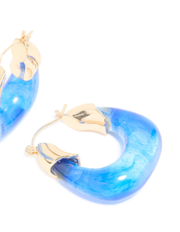 Gold & Blue Resin Square Hoop Earrings.