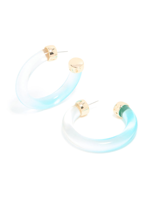 Translucent & Light Blue Ombre Large Open Hoop Earrings