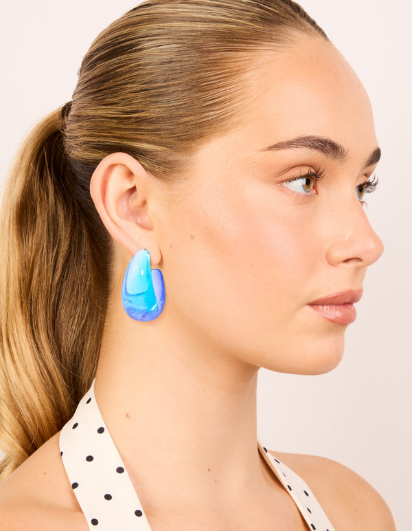 Light & Dark Blue Ombre Translucent Round oPEN Hoop Earrings