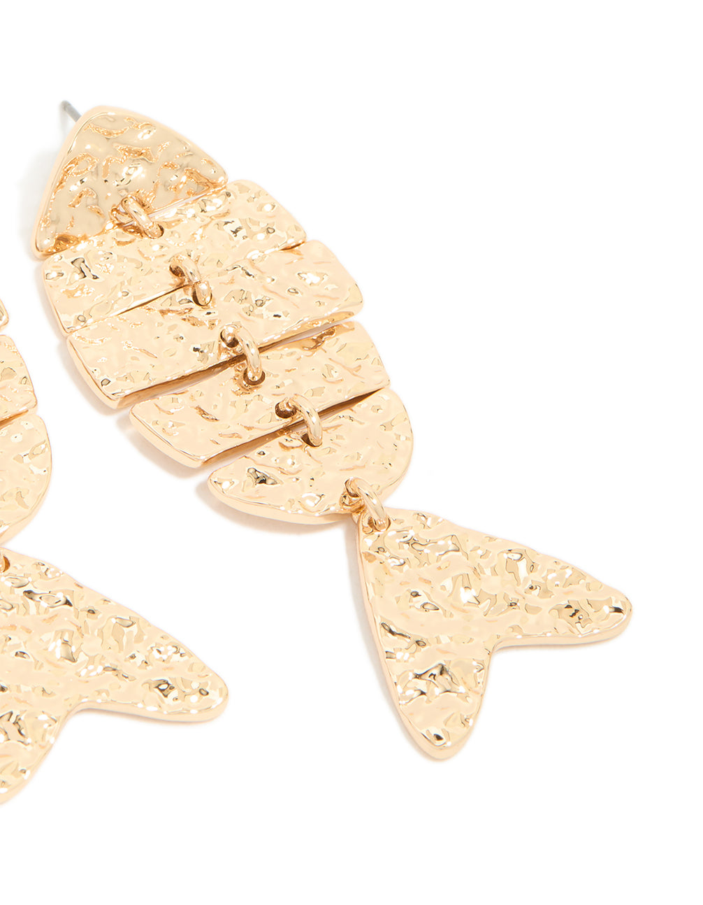 Gold Hammered Fish Drop Earrings