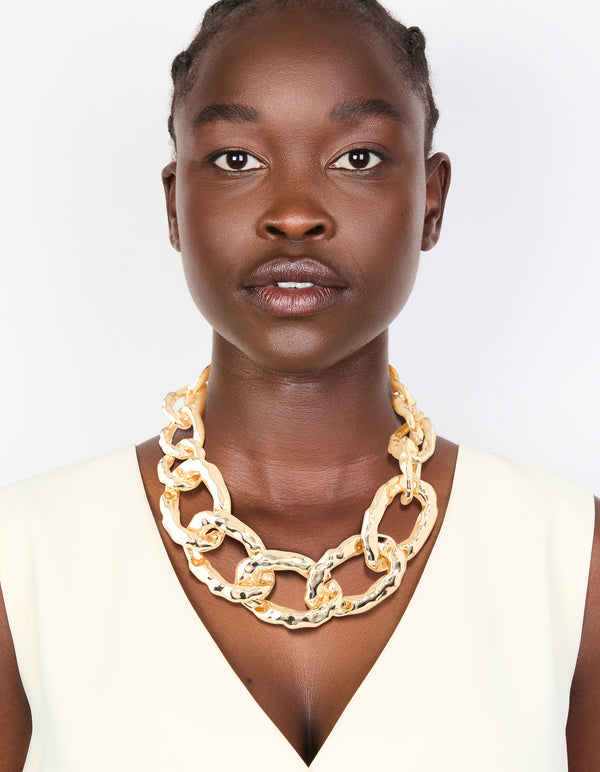 Gold Textured Chunky Chain Link Necklace