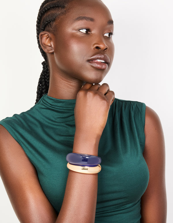 Gold & Dark Blue Acrylic Bubble Wrist Cuffs 2-Pack