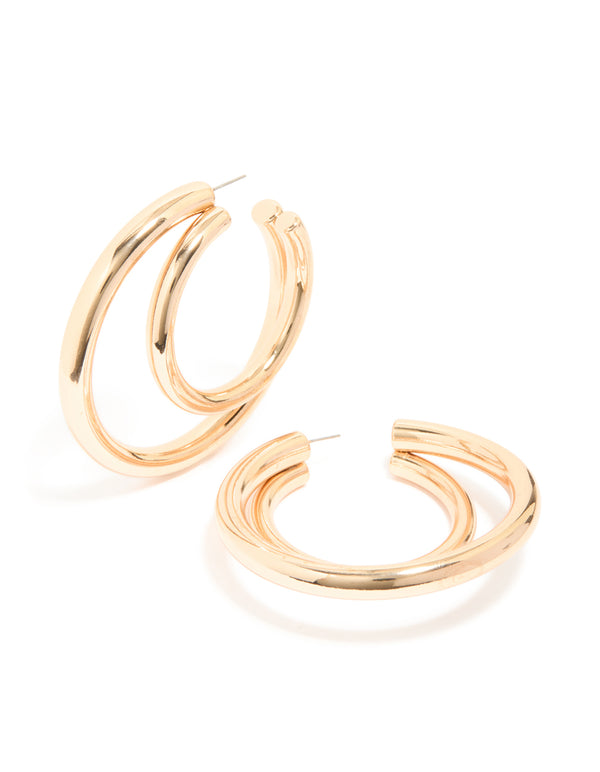 Gold Double Thick Statement Hoop Earrings
