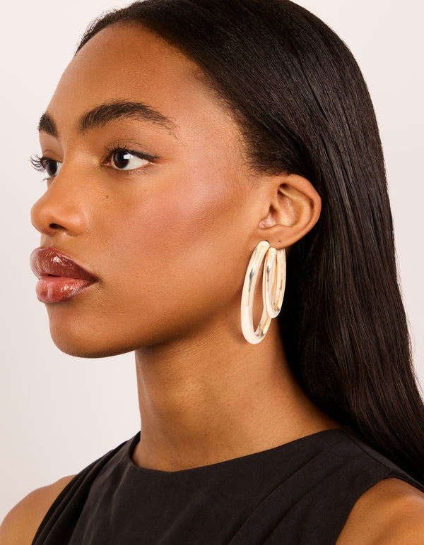 Gold Double Thick Statement Hoop Earrings