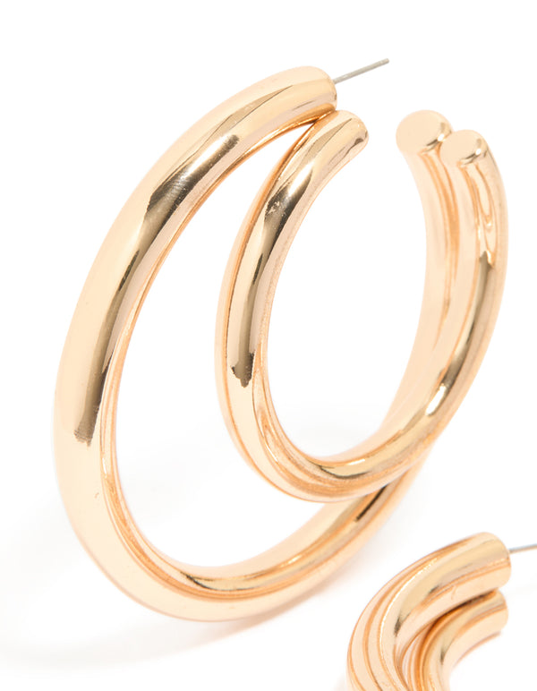 Gold Double Thick Statement Hoop Earrings