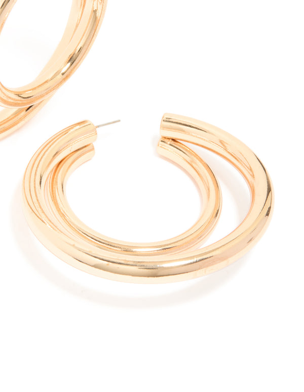 Gold Double Thick Statement Hoop Earrings