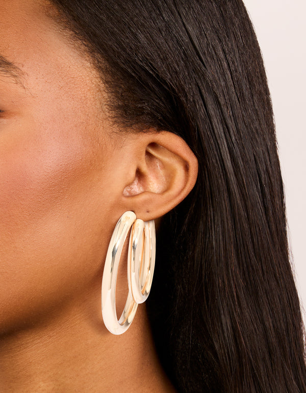 Gold Double Thick Statement Hoop Earrings