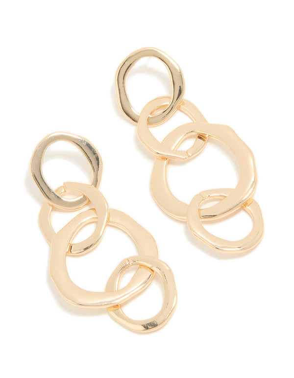 Gold Round Link Drop Earrings