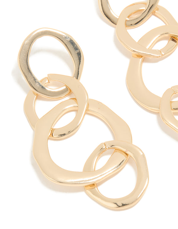Gold Round Link Drop Earrings