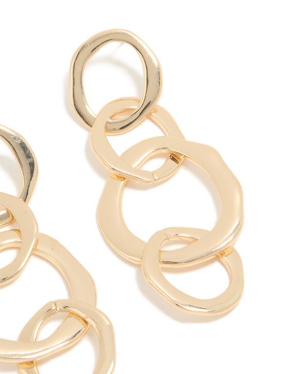 Gold Round Link Drop Earrings