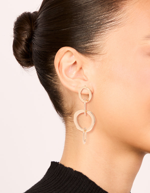 Gold Round Link Drop Earrings
