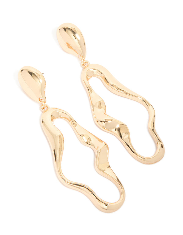 Gold Cutout Organic Outline Link Drop Earrings