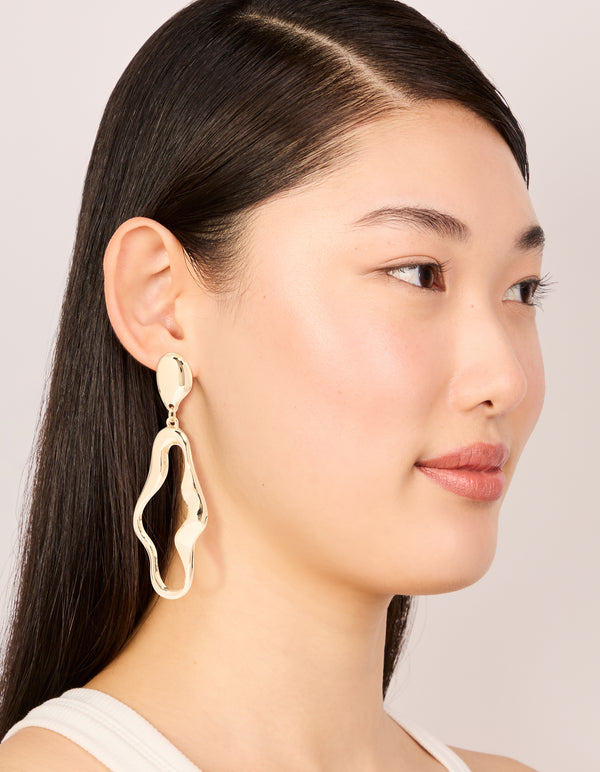 Gold Cutout Organic Outline Link Drop Earrings