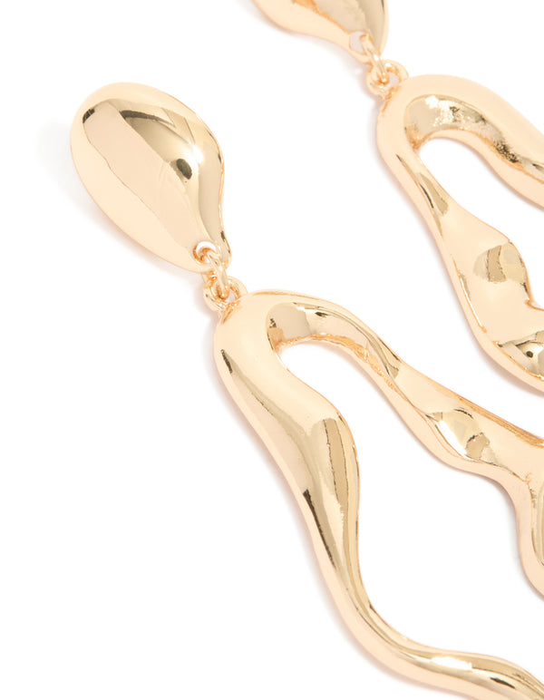 Gold Cutout Organic Outline Link Drop Earrings