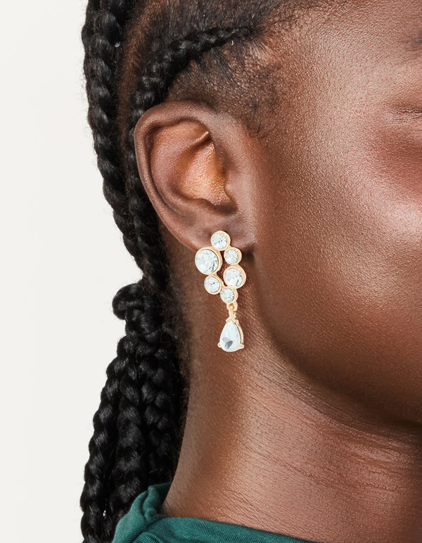Gold Diamante Cluster Chandelier Drop Earrings