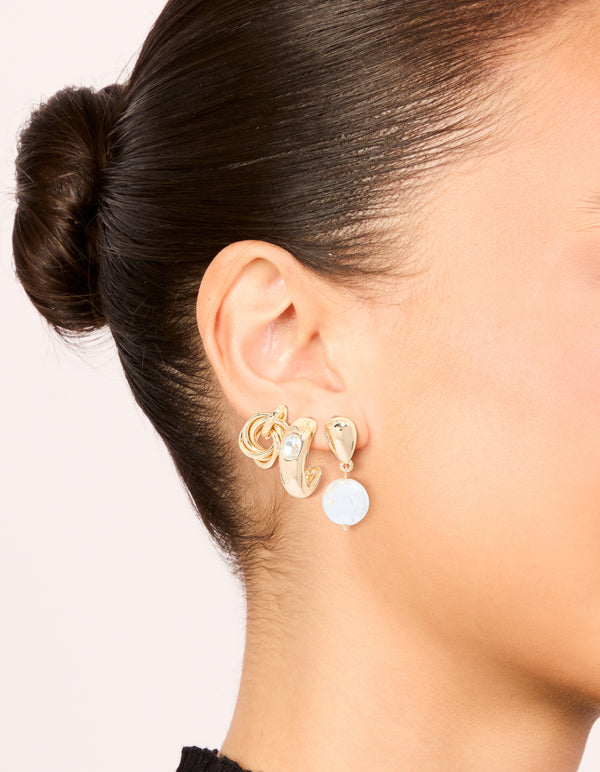 Gold Twisted & Pearl Stud Earrings 3-Pack