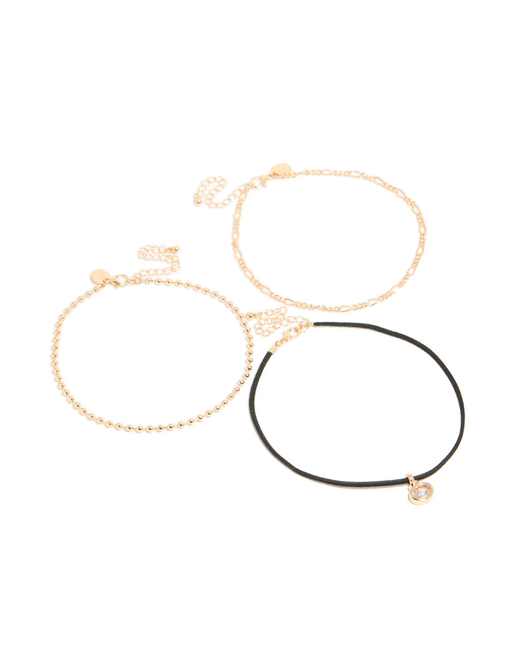 Gold Cord & Pendant Choker Necklaces 3-Pack