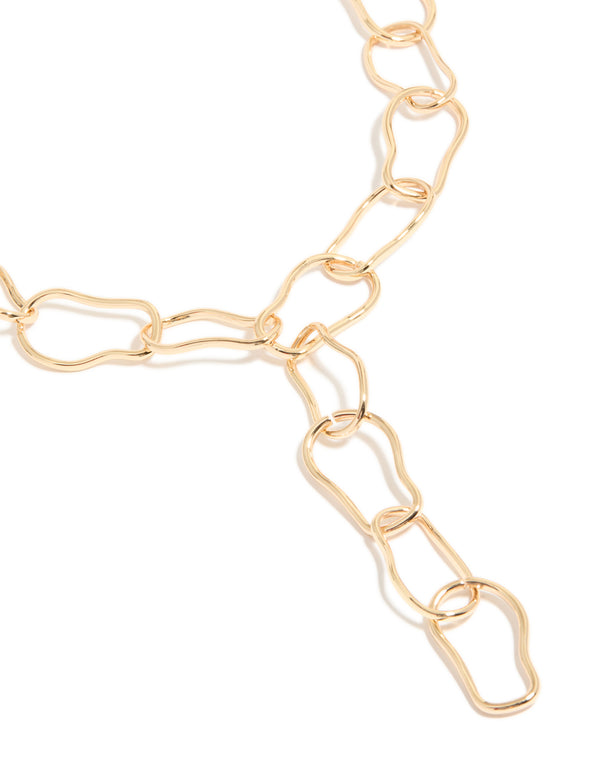Gold Large Organic Link Long Y-Necklace