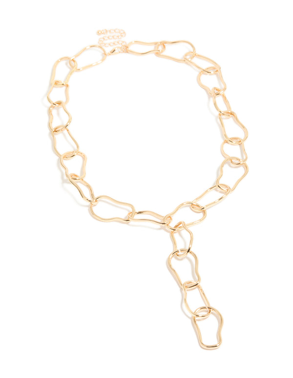 Gold Large Organic Link Long Y-Necklace