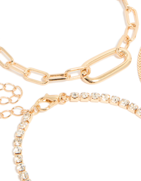 Gold Diamante & Pearl Bracelets 4-Pack