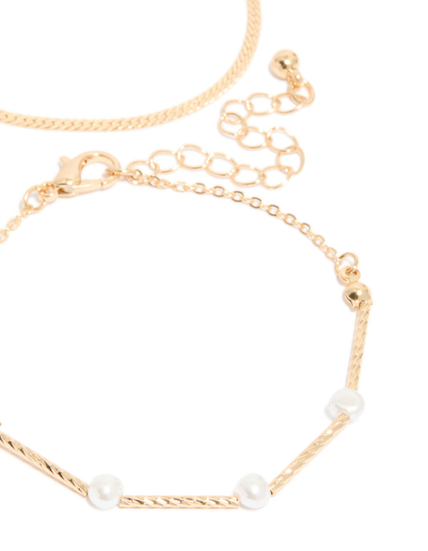 Gold Diamante & Pearl Bracelets 4-Pack
