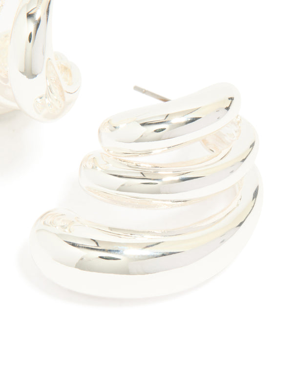 Silver Smooth Layered Half Hoop Earrings