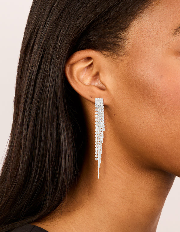 Silver Diamante Waterfall Drop Earrings